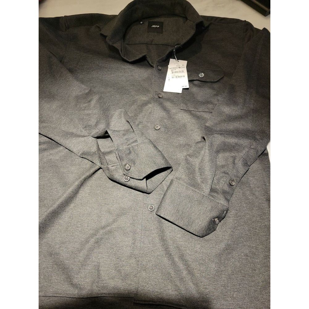 Jeff Nordstrom Mens Charcoal Grey Stretch Knit Button Down Shirt JJ1020 Medium